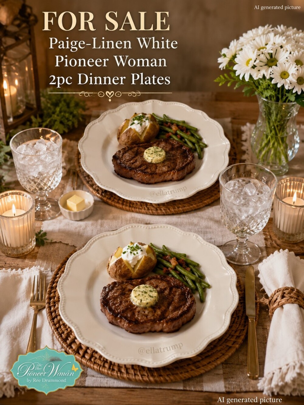 Paige-Linen White Pioneer Woman 2pc Dinner Plates